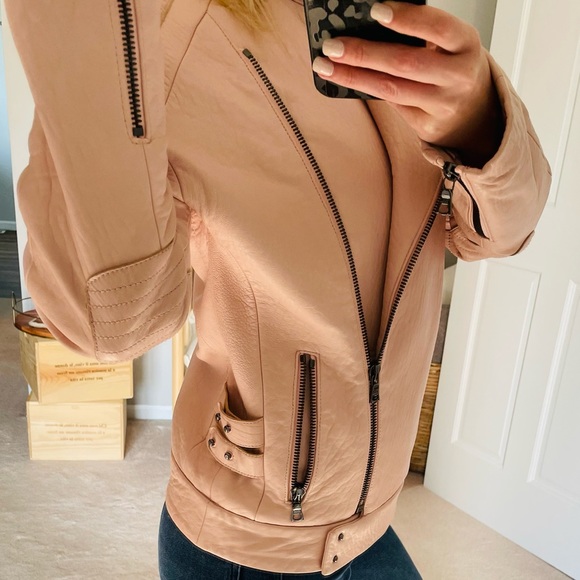 J Brand Lamb Leather Biker Jacket Blush Pink Tea Rose Size XS - Picture 6 of 10